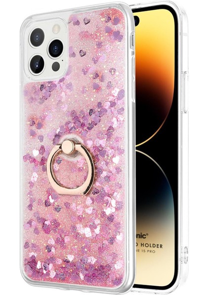 Apple iPhone 15 Pro Kılıf Glitter Liquid Holder Pembe