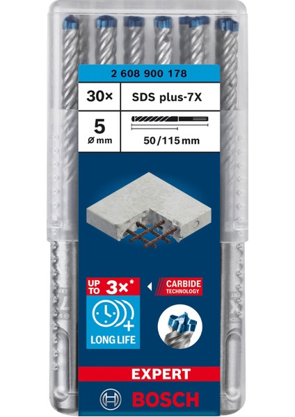 Expert 5X115 mm 30’lu Yeni Sds Plus-7x Matkap Ucu 2608900178 fiyatları