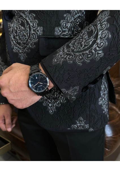 Italyan Kesim Slim Fit Kırlangıç Yaka Ceket Yelek Pantolon Damatlık Set Siyah T10229 modelleri