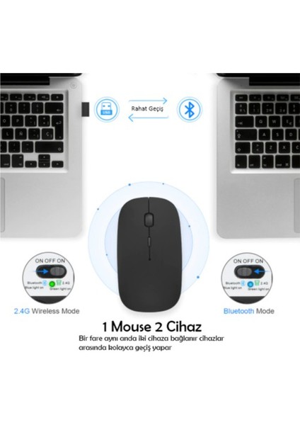 Blue İnter LE101 Bluetooth & Wireless Şarj Edilebilir Kablosuz Mouse - Siyah