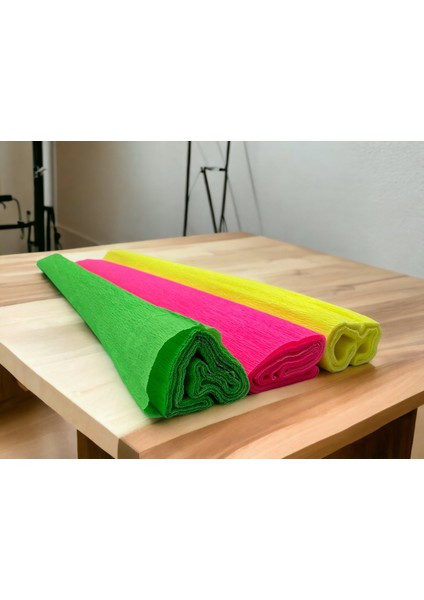 Roco Paper Neon Renkli Krapon Kağıtları - 3'lü Set 40GR 50X250CM