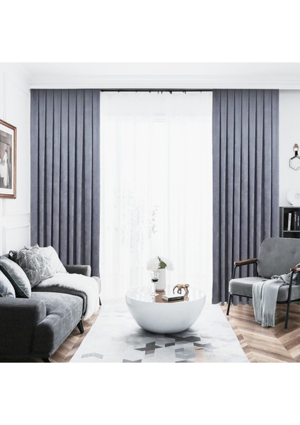 Petek Dokulu Kadife Fon Perde 1/2,5 Normal Pile Tek Kanat - Koyu Gri