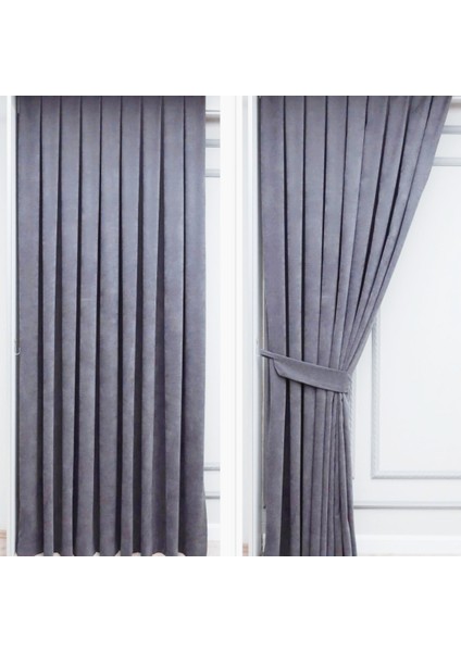 Petek Dokulu Kadife Fon Perde 1/2,5 Normal Pile Tek Kanat - Koyu Gri modelleri