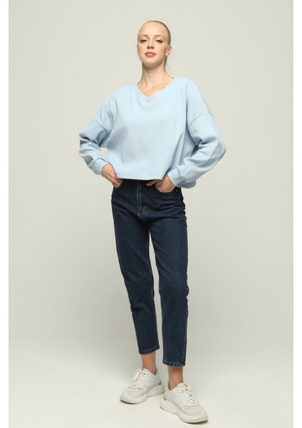 Kadın V Yaka Uzun Kol Oversize Özel Kumaş Bluz indirimleri