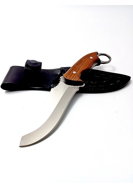 El Yapımı Kahverengi Kök Ceviz Kabzeli Paslanmaz Çelikten Kamp Bıçağı