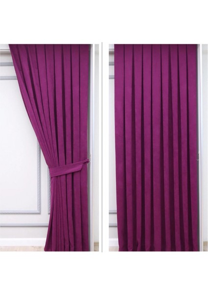 Petek Dokulu Kadife Fon Perde 1/2,5 Normal Pile Tek Kanat - Mor fiyatları