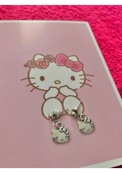 Sanrio Kawaii Hello Kitty Küpe Gümüş Kaplama