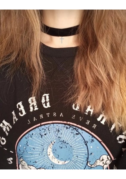 Retro Vintage Siyah Kadife Haç Choker Kolye, Kadın Kolye