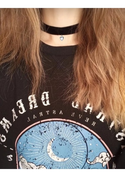 Retro Vintage Siyah Kadife Kalp Choker Kolye, Kadın Kolye