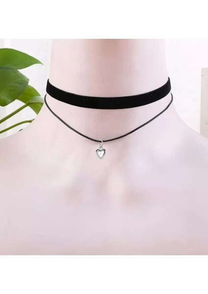 Kalp Detaylı Ikili Boyun Kolye Kadın Choker, Kadın Kolye