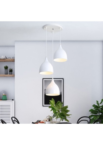 Retro,rustik,vintage Beyaz 3XE27 Duylu Metal Sarkıt Avize Taban ÇAPI:30CM