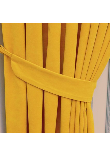 Petek Dokulu Kadife Fon Perde 1/2,5 Normal Pile Tek Kanat - Sarı fiyatları