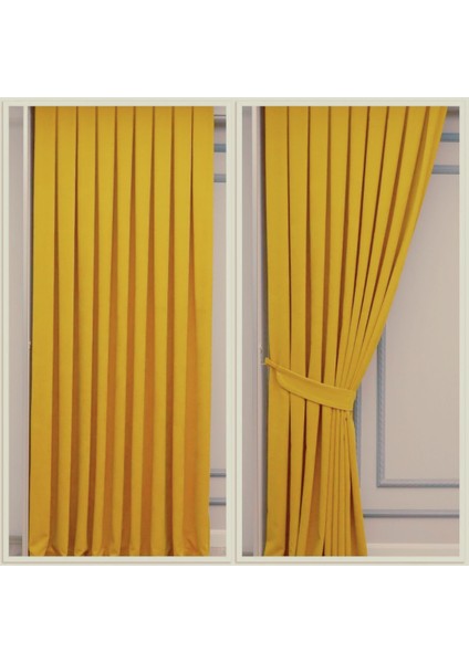 Petek Dokulu Kadife Fon Perde 1/2,5 Normal Pile Tek Kanat - Sarı modelleri