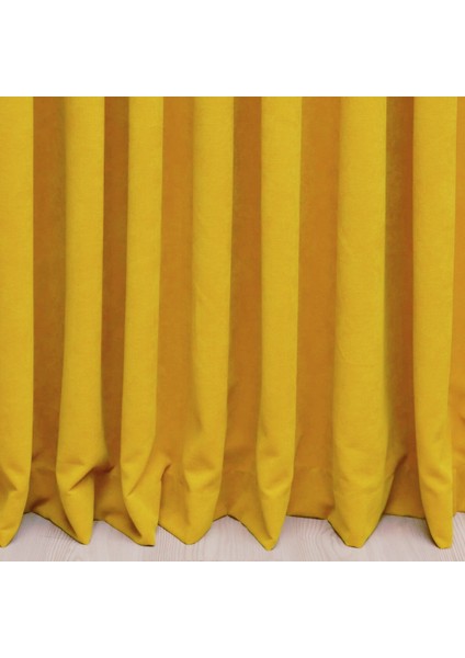 Petek Dokulu Kadife Fon Perde 1/2,5 Normal Pile Tek Kanat - Sarı indirimleri