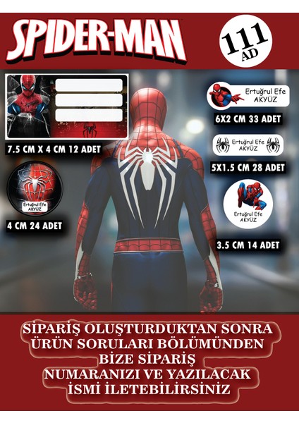 111 Adet Spiderman Okul Defter,kalem Etiketi Set