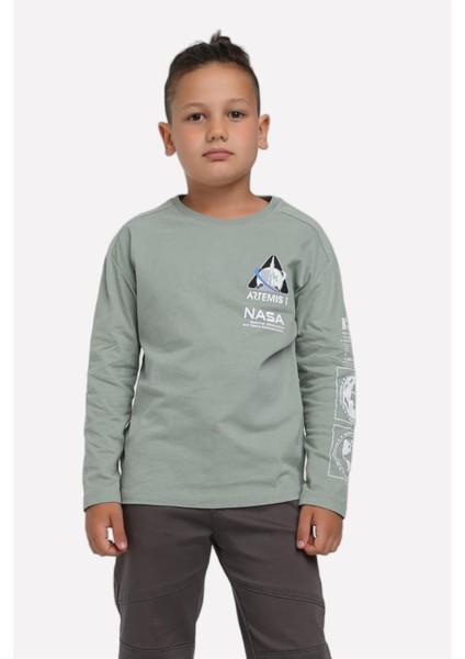 Jacklions Erkek Çocuk Önü-Arkası Baskılı Uzun Kollu T-Shirt 15067 Çağla Yeşili