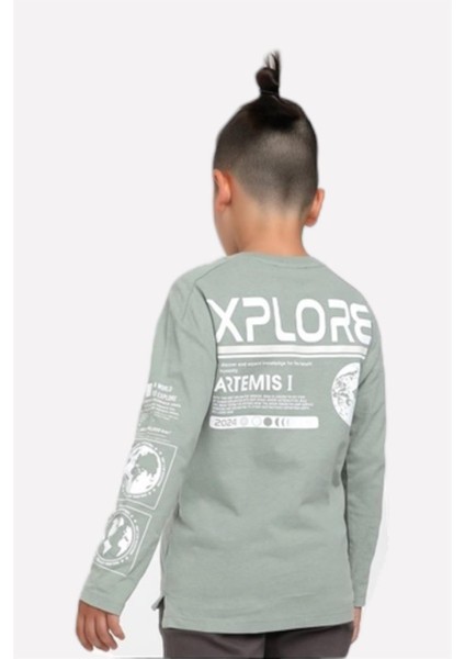 Jacklions Erkek Çocuk Önü-Arkası Baskılı Uzun Kollu T-Shirt 15067 Çağla Yeşili