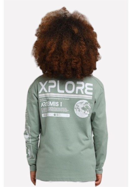 Jacklions Erkek Çocuk Önü-Arkası Baskılı Uzun Kollu T-Shirt 15067 Çağla Yeşili