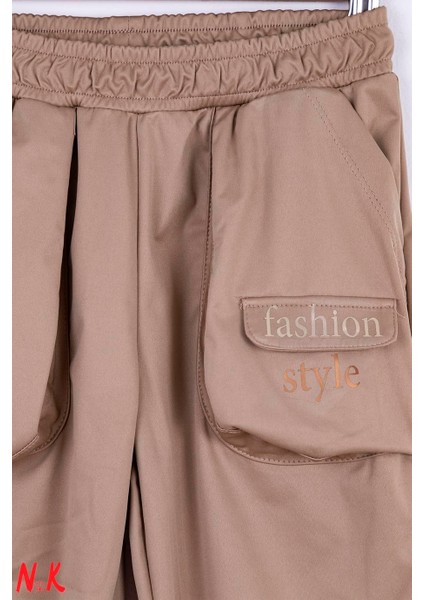 Kız Çocuk Cep Detaylı Paçası Lastikli Pantolon 55519 Camel