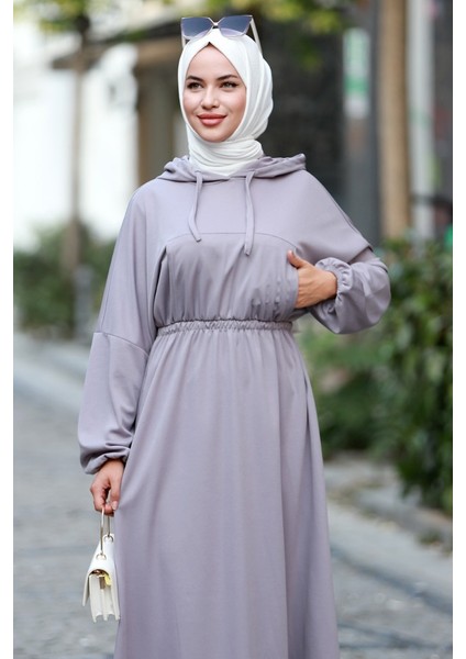 Lidya Beli Lastikli Kapüşonlu Tesettür Elbise 586 - Gri fiyatları