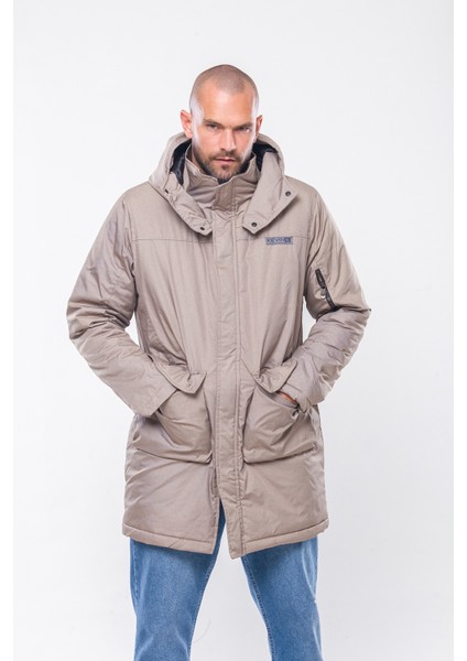 K235 Erkek Bej Kapşonlu Parka