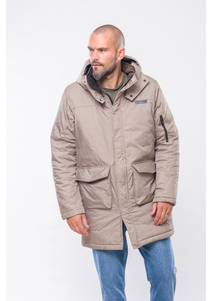 K235 Erkek Bej Kapşonlu Parka