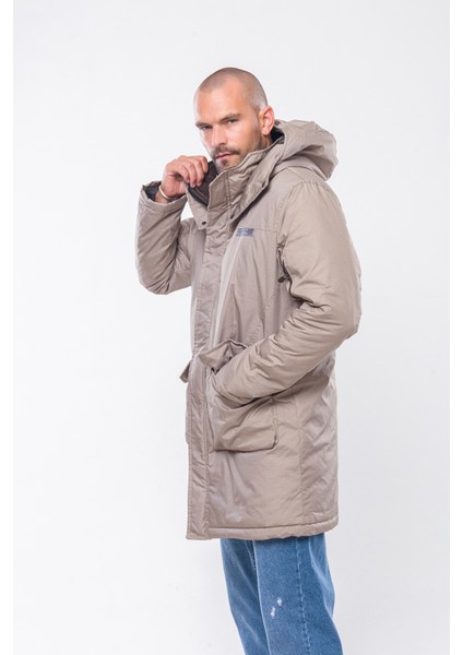 K235 Erkek Bej Kapşonlu Parka