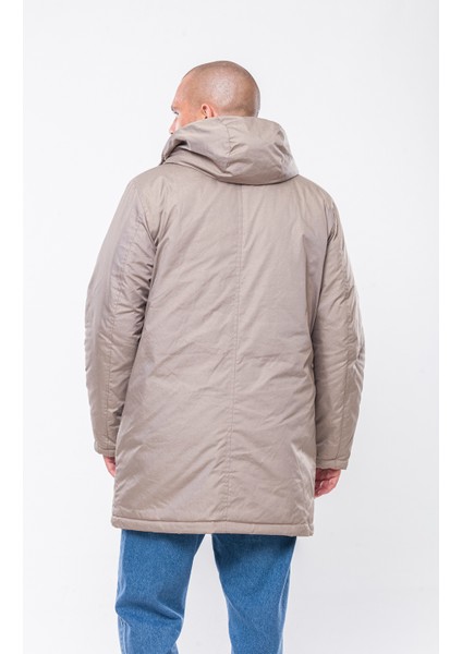 K235 Erkek Bej Kapşonlu Parka