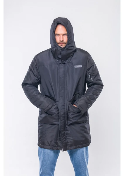 K235 Erkek Siyah Kapşonlu Parka