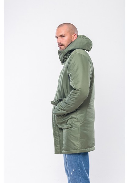 K235 Erkek Yeşil Kapşonlu Parka