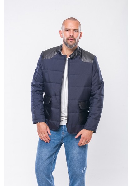 K240 Erkek Parlak Lacivert Kapitone Slim Ceket