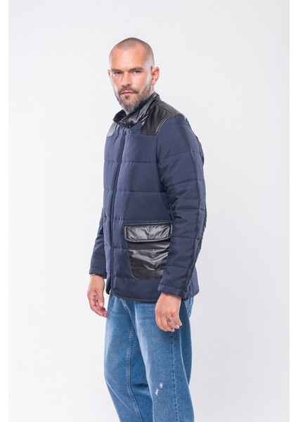 K240 Erkek Parlak Lacivert Kapitone Slim Ceket modelleri