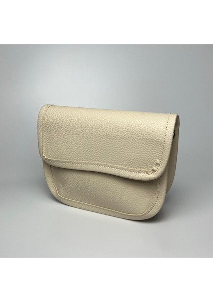 Giseca Kevi - Krem Deri Çapraz Kadın Çantası