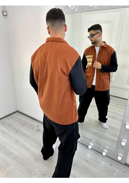 Kaşe Oversize Cepli Etnik Salaş Kaşe Kalın Ceket Gömlek