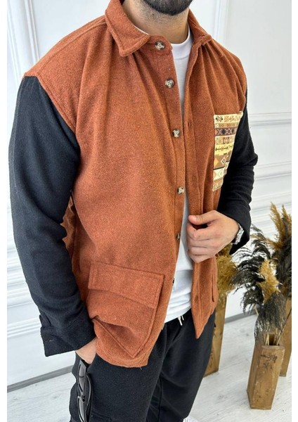 Kaşe Oversize Cepli Etnik Salaş Kaşe Kalın Ceket Gömlek