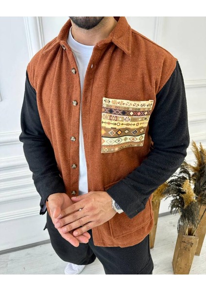 Kaşe Oversize Cepli Etnik Salaş Kaşe Kalın Ceket Gömlek