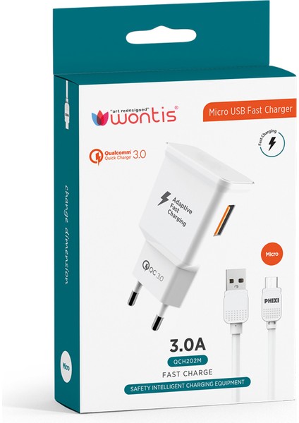 12V / 3A Qualcomm USB Hızlı Şarj Cihazı + USB 3.0A Micro USB Cep Telefonu Tablet Şarj Kablosu Seti