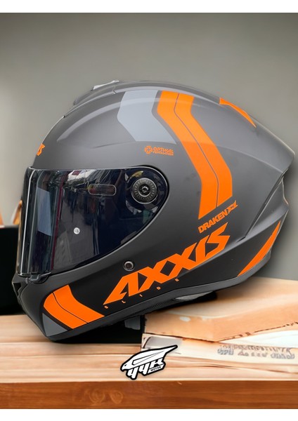 Draken Orange. ''2 Vizörlü'' + ''sticker'' Hediyeli, Mat Motosiklet Kapalı Kask