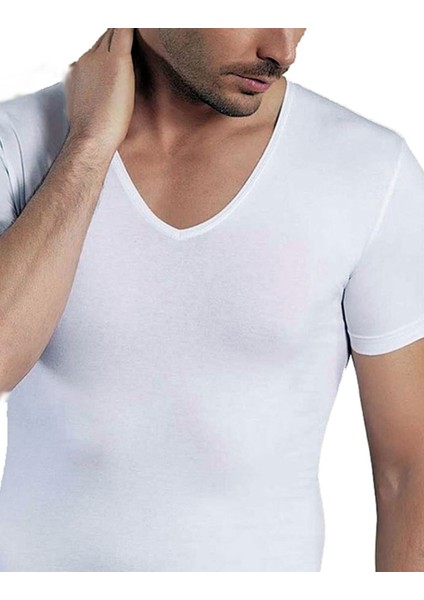 Erkek Siyah,beyaz,gri Melanj 3 Lü Karma Paket Derin V Yaka Kısa Kol Likralı Tshirt EDY712-713 fiyatları