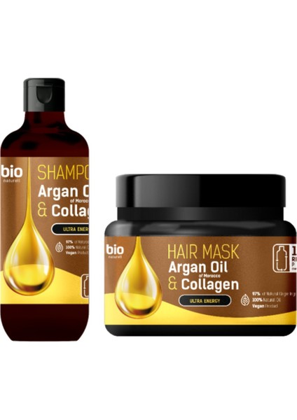 Fas Argan Yağı ve Kollajen Ultra Enerji Seti Şampuan 355 ml Saç Maskesi 295 ml