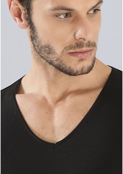 Siyah 3 Lü Paket Erkek Derin V Yaka Kısa Kollu Lycralı Siyah T-Shirt EDY712-713S fiyatları