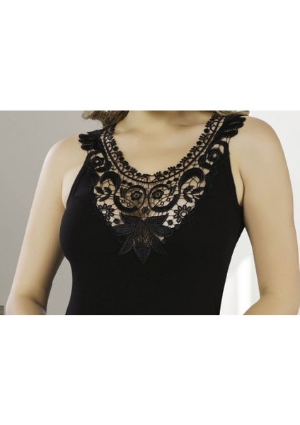Kadın Siyah Lcyra Süprem Penye Dantelli Yaka Dekolteli Atlet T-Shirt EDY2478-2479 fiyatları