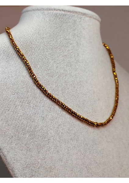 Hematit Taşı Rondela Faset Kesim 3*1.5mm Kolye (Sabit Klipsli)