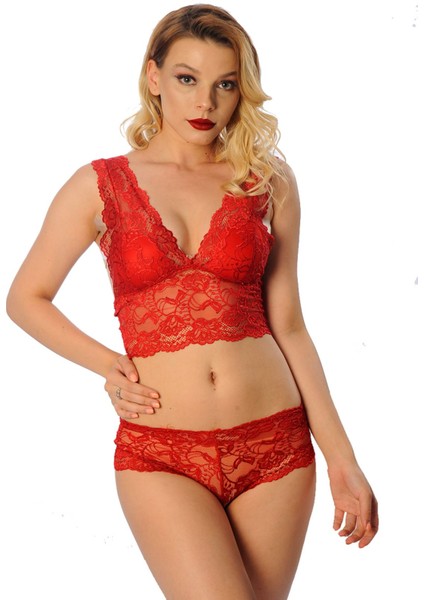 Kırmızı Bralet Dantelli Sütyen Takım 2' Li - 6255 - Beden Standart