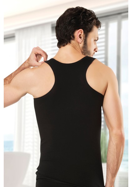 Erkek Lcyralı Sporcu Siyah Atlet T-Shirt EDY700-701