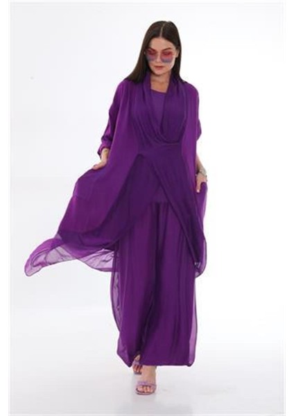 Italyan Ipek Detaylı Oversize Kap BluzWes Pantolon Takım