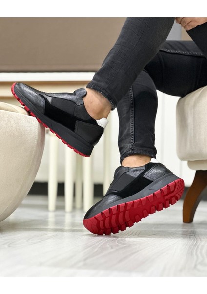 0026 Siyah Süet Garnili Erkek Sneaker Ayakkabı
