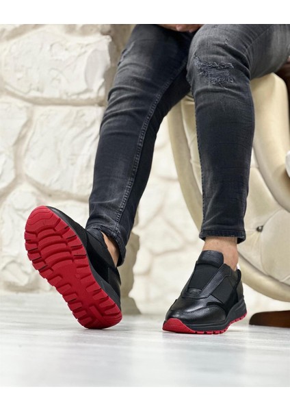 0026 Siyah Süet Garnili Erkek Sneaker Ayakkabı