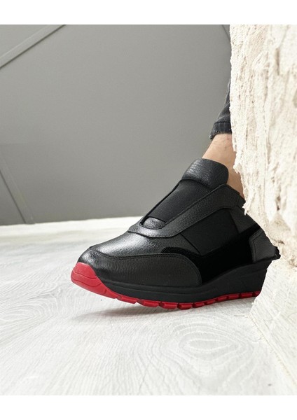 0026 Siyah Süet Garnili Erkek Sneaker Ayakkabı