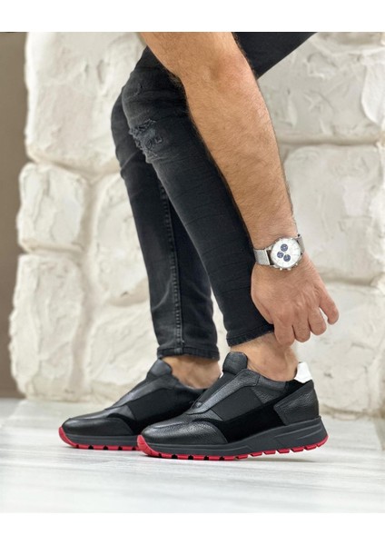 0026 Siyah Süet Garnili Erkek Sneaker Ayakkabı